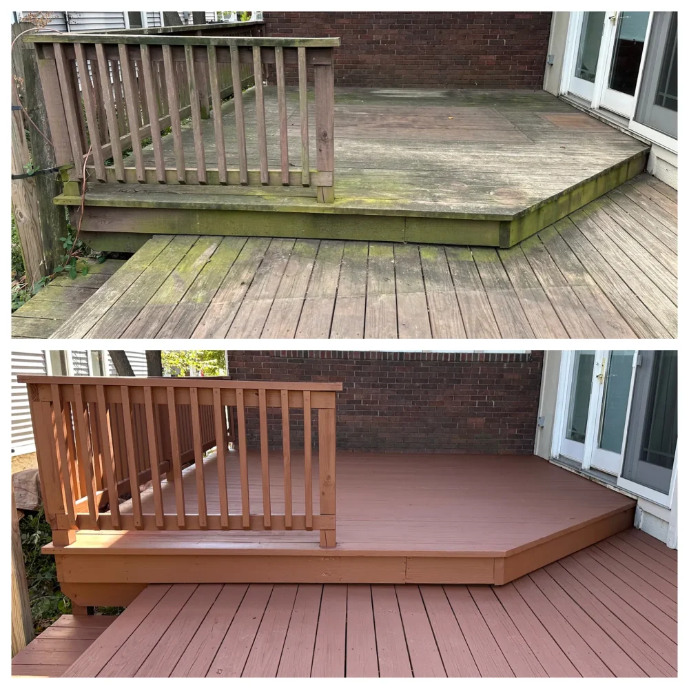 Before and after views of an Everseal deck staining project